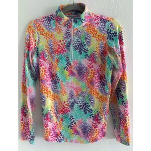 Ibkul Long Sleeve Womens Small Purple Pink Mock Neck Top Mesh‎ UPF 50 Golf